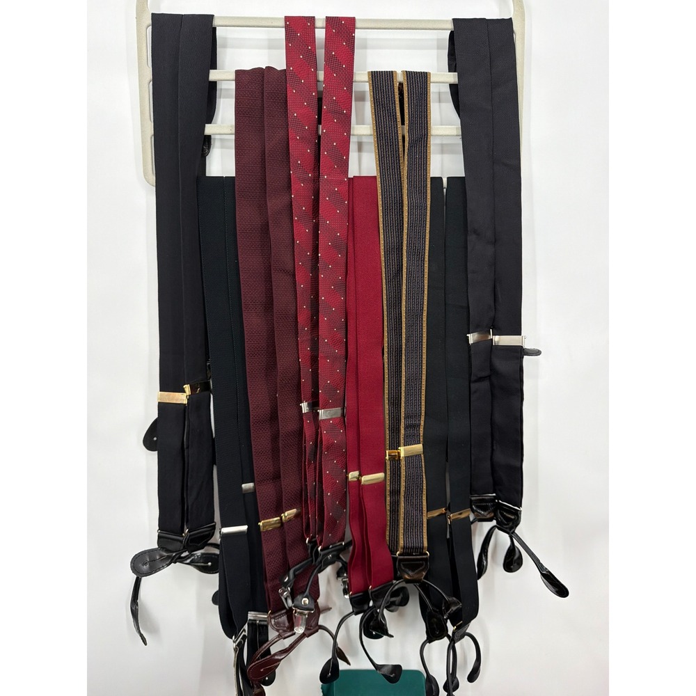 Vintage Lot of 8 Mens Tall Premium Suspenders 100% Silk Elastic Black Burgundy